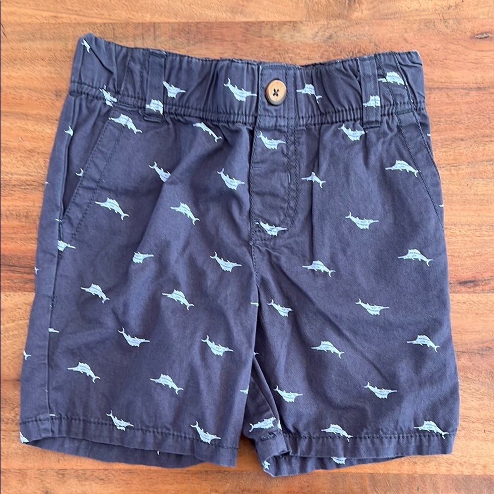 Navy Sailfish Print Kids Shorts